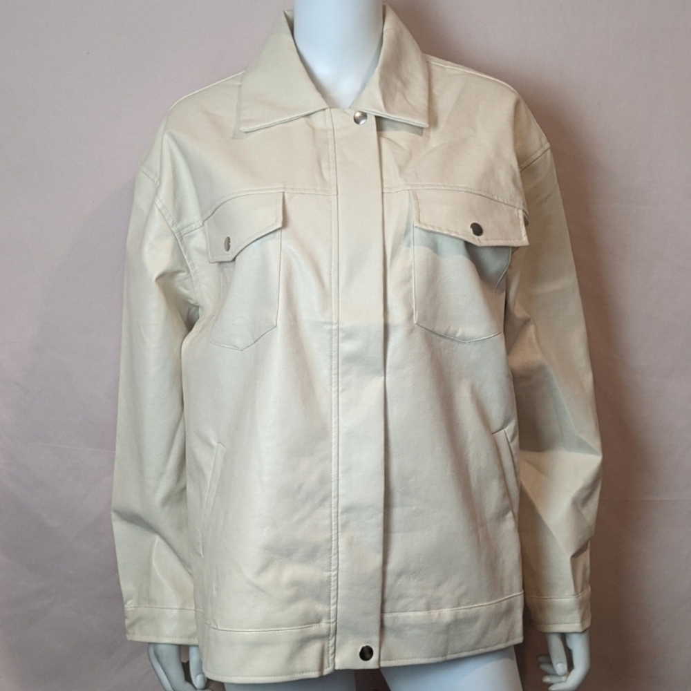 Princess Polly Callie Oversized Faux Leather Jacket in Cream size 6